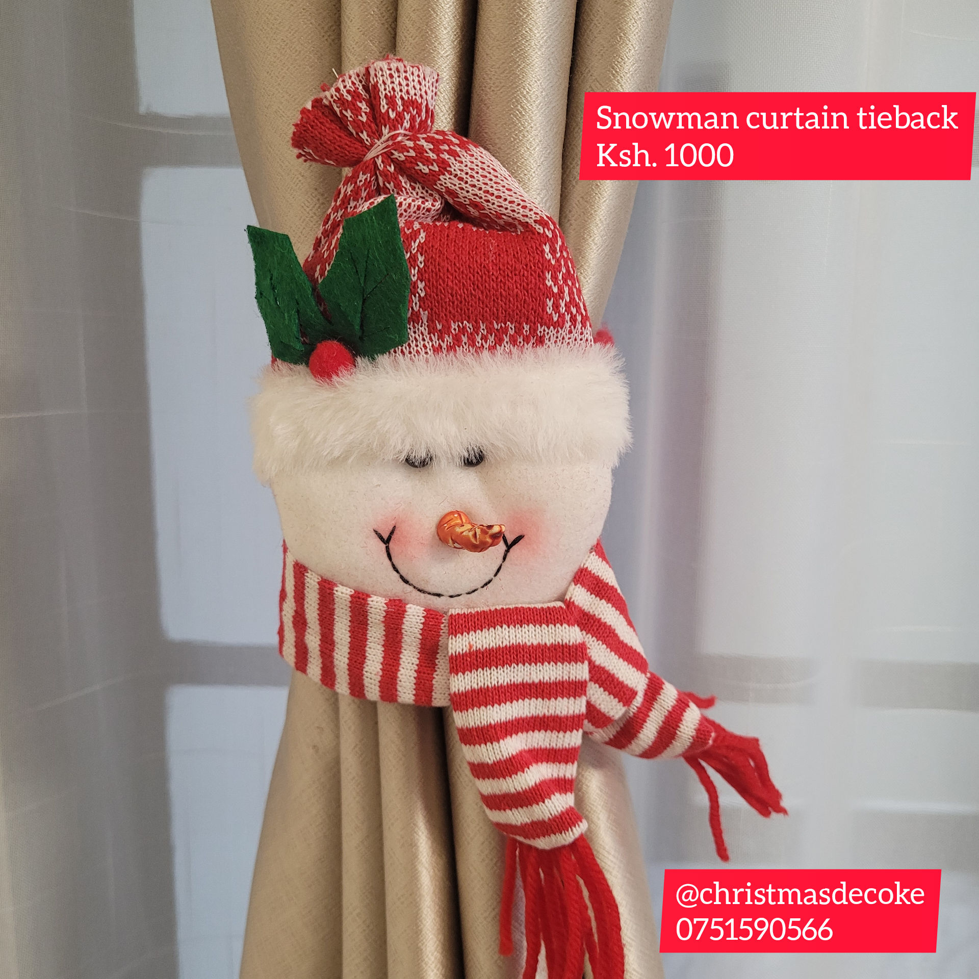 Christmas curtain tieback