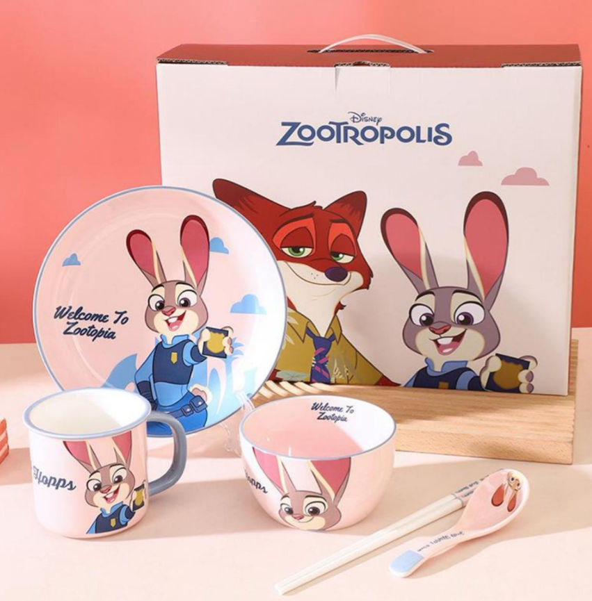 Zootopia 5pcs set 1 cup 1 spoon 1 plate 1 bowl 1 pair chopsticks
