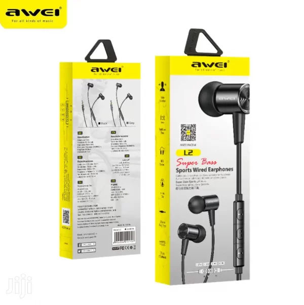 Awei L2 Super Bass Sport Wired Earphone – Black, Grey
